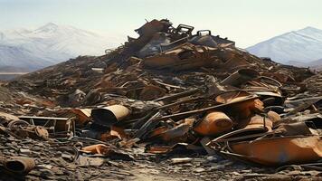 AI generated pile of rusty metalls, metall factory photo