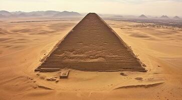 AI generated aerial view of the pyramid, pyramid in the desert photo