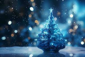 AI generated Abstract Blue shinny Christmas tree with bokeh background technology concept photo