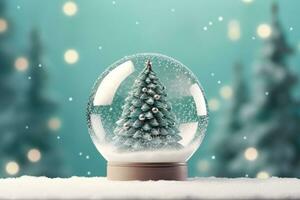 AI generated Christmas tree on glass globe ornament photo