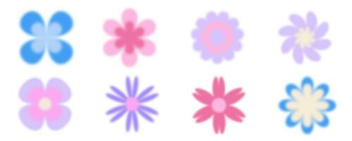 Y2k blurred flower. Gradient aesthetic stickers with soft glow effect and aura. Cute smooth futuristic vector collection on white background