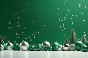AI generated merry Christmas 3d rendered green Podium display for event photo