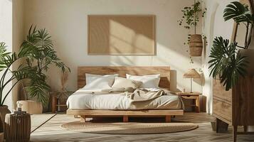 AI generated Bedroom interior design minimal aesthetic 3d rendered photo