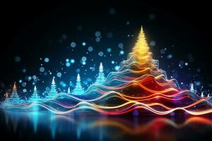 AI generated Christmas tree concept made of light trail technology concept photo