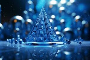 AI generated Abstract Blue shinny Christmas tree with bokeh background technology concept photo