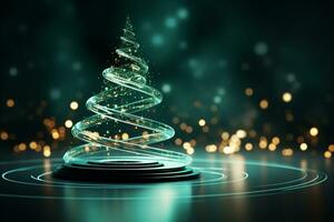 AI generated Christmas tree concept made of light trail technology concept photo