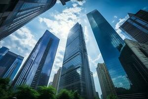 AI generated Glass architecture Skyscrapers from a low angle view photo