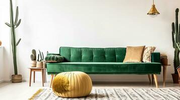 ai generado vivo habitación interior diseño con sofá mínimo estético 3d prestados foto