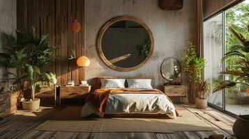 AI generated Bedroom interior design minimal aesthetic 3d rendered photo