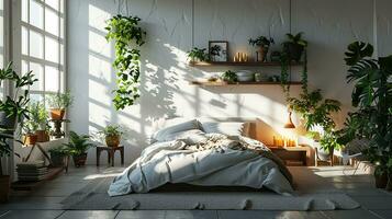 AI generated Bedroom interior design minimal aesthetic 3d rendered photo