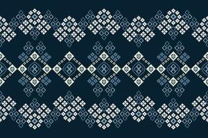 Ethnic geometric fabric pattern Cross Stitch.Ikat embroidery Ethnic oriental Pixel pattern blue background. Abstract,vector,illustration. Texture,clothing,frame,decoration,motifs,silk wallpaper. vector