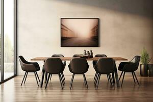 AI generated 3d rendered Minimal style Modern dining room with and interior design with chair and dining table photo