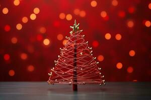 AI generated Red Christmas tree made up with paper clip and wire bokeh blurred background copy space photo