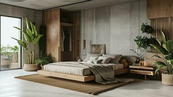 AI generated Bedroom interior design minimal aesthetic 3d rendered photo