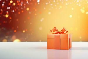 AI generated christmas gift box on orange background photo