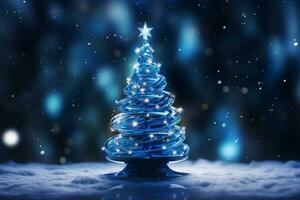 AI generated Abstract Blue shinny Christmas tree with bokeh background technology concept photo