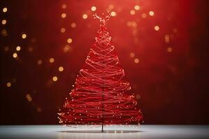 AI generated Red Christmas tree made up with paper clip and wire bokeh blurred background copy space photo