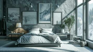 AI generated Bedroom interior design minimal aesthetic 3d rendered photo