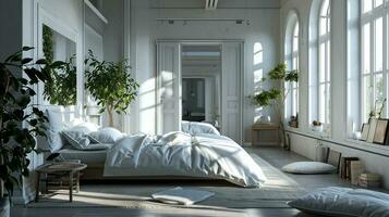 AI generated Bedroom interior design minimal aesthetic 3d rendered photo