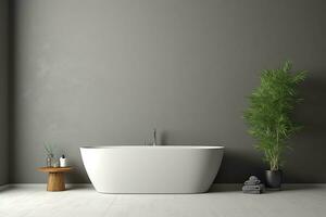 AI generated 3d rendered Minimal style black theme Modern bathroom interior design with bathtub photo