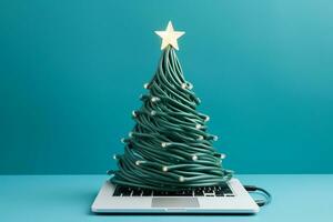 AI generated Christmas tree made up with charger cable Electronics concept background copy space photo