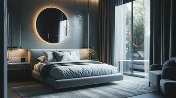 AI generated Bedroom interior design minimal aesthetic 3d rendered photo