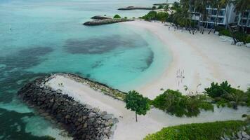 Aerial View of the Maafushi on Kaafu Atoll. Paradise Island with clear ocean and paradise coastline, Maldives video