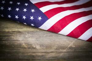 Vintage American Flag on Wooden Background photo