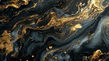 AI generated Black abstract background of marble liquid ink. Gold marbled texture. photo