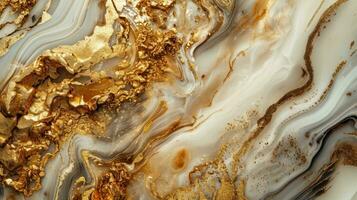 AI generated Suminagashi in abstract style on yellow background. Elegant marble gold texture. photo