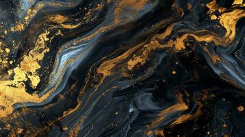 AI generated Black abstract background of marble liquid ink. Elegant marble gold texture. photo