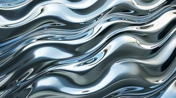 AI generated Silver chrome metal texture with waves photo