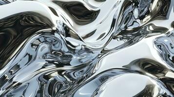 AI generated Metal chrome liquid background abstract texture with waves photo