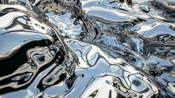 AI generated Metallic abstract wavy liquid background with waves photo