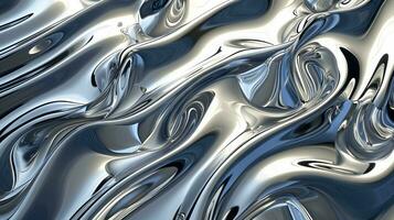 AI generated Metal chrome liquid background abstract texture with waves photo