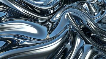 AI generated Metal chrome liquid background abstract texture with waves photo