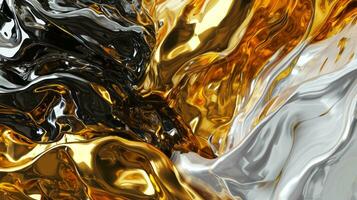 AI generated Abstract chrome background with golden texture photo