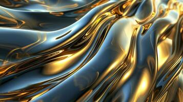 AI generated Metallic abstract wavy liquid background with waves photo