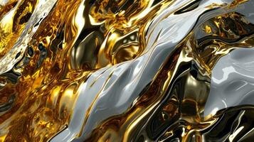 AI generated Abstract chrome background with golden texture photo