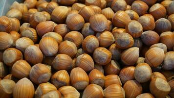 a close up of hazelnuts in a container photo