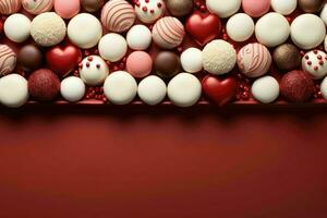 AI generated Romantic Chocolate Valentine's Day Banner, Space for Text - Elegant Love Background for Greetings and Advertisements photo