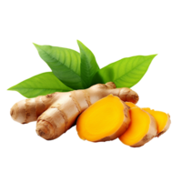 AI generated Fresh turmeric with leaves png isolated on transparent background