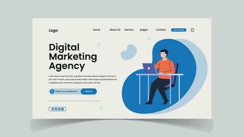 man working with laptop illustration landing page design vector