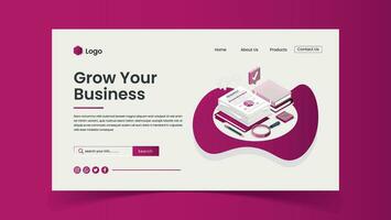 Grow your business illustration character landing page web home page design vector