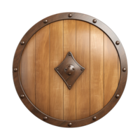 AI generated Round wooden shield isolated on transparent background png