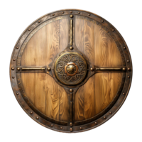 AI generated Round wooden shield isolated on transparent background png