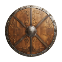 AI generated Round wooden shield isolated on transparent background png