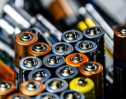 Salt and alkaline batteries, source of energy for portable technology. AAA and AA batteries photo