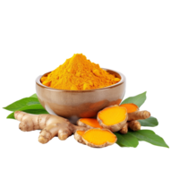 AI generated Fresh turmeric with leaves png isolated on transparent background