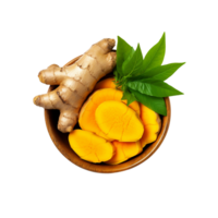 AI generated Fresh turmeric with leaves png isolated on transparent background